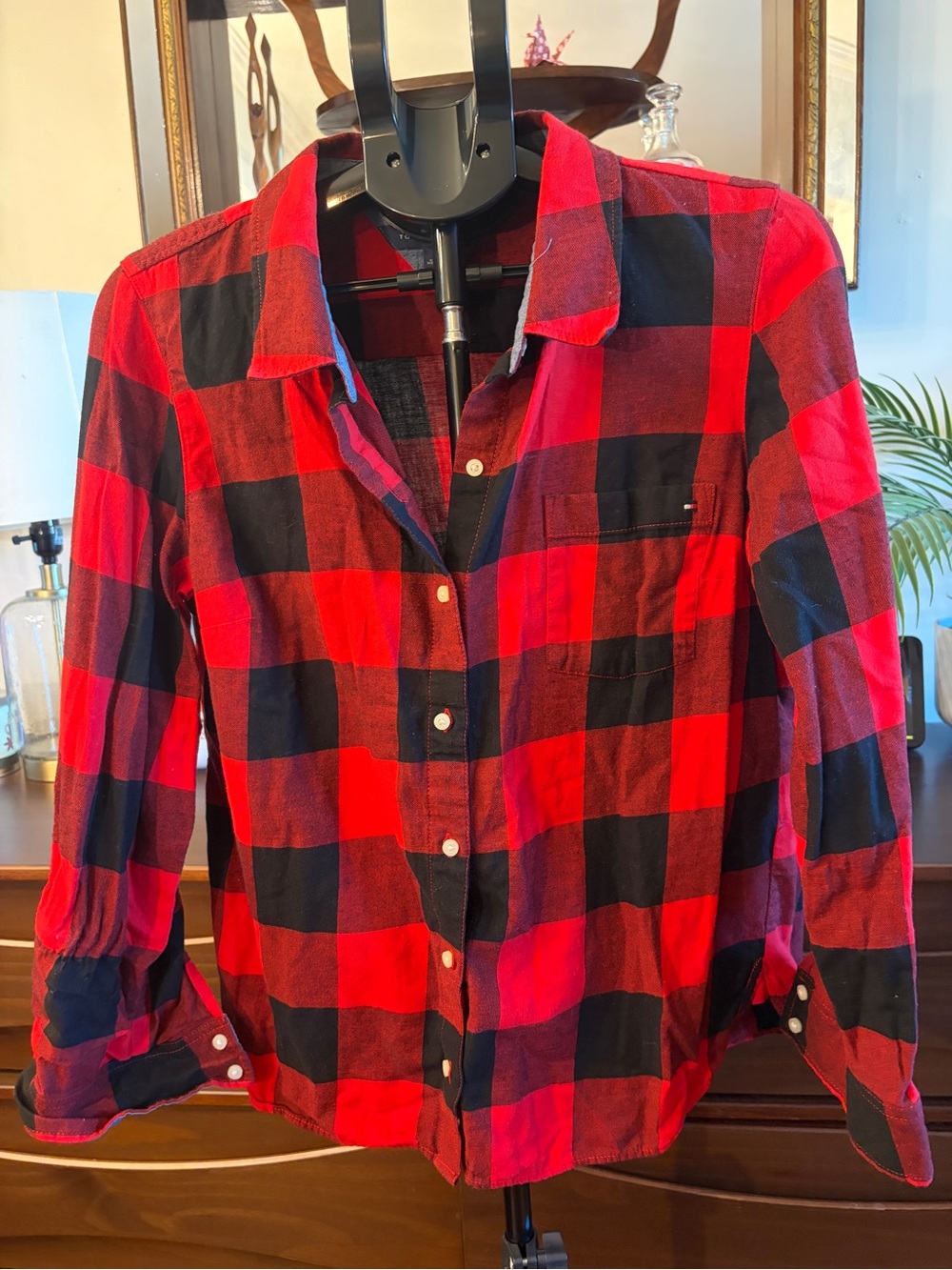 Tommy Hilfiger Red and Black Plaid Button-Down Shirt